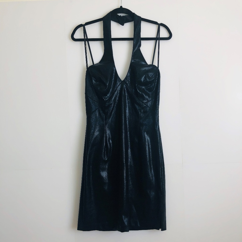 Cache Black Shiny Snakeskin Print Halter Dress 8 - image 1